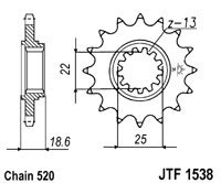 Řetězové kolečko JT JTF 1538-15RB 15 zubů, 520 pogumované JTF1538.15RB 726.04.09