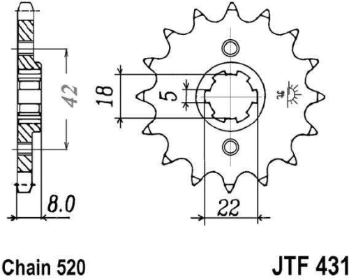 Řetězové kolečko JT JTF 435-15 15 zubů, 530 JTF435.15 726.26.60