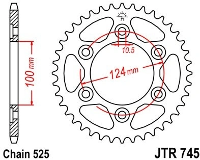 Řetězová rozeta JT JTR 745-42 42 zubů, 525 JTR745.42 727.00.44