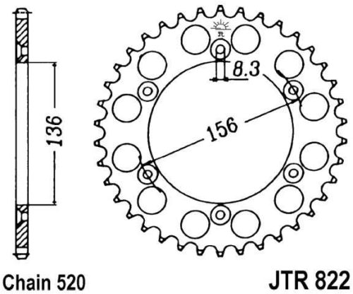 Řetězová rozeta JT JTR 822-50 50 zubů, 520 JTR822.50 727.67.02