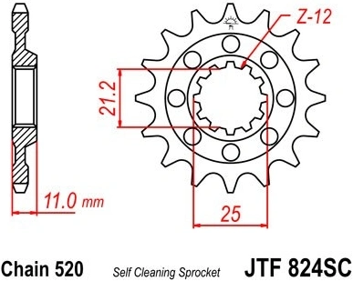 Řetězové kolečko JT JTF 824-13SC 13 zubů, 520 Samočistící, Nízká hmotnost JTF824.13SC 726.48.49