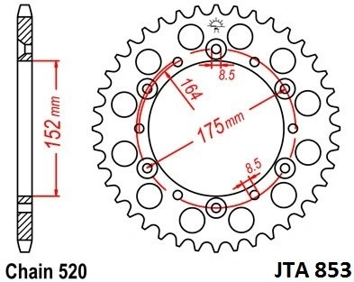 Hliníková řetězová rozeta JT JTA 853-49 49 zubů, 520 JTA853.49 728.853-49