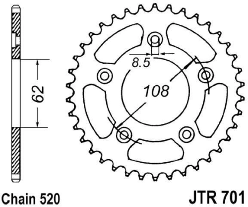 Řetězová rozeta JT JTR 701-39 39 zubů, 520 JTR701.39 727.57.38