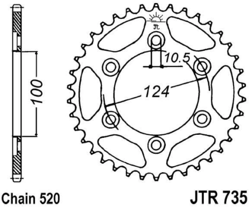 Řetězová rozeta JT JTR 735-39 39 zubů, 520 JTR735.39 727.48.89