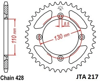 Hliníková řetězová rozeta JT JTA 217-56 56 zubů, 428 JTA217.56 728.217-56