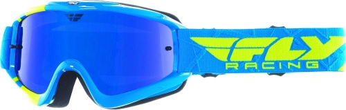 Motokrosové brýle Fly Racing Zone RS - modrá/žlutá fluo, modré zrcadlové plexi (s čepy pro slídy)