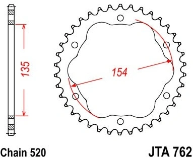 Hliníková řetězová rozeta JT JTA 762-38 38 zubů, 520 JTA762.38 728.762-38