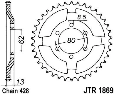 Řetězová rozeta JT JTR 1869-45 45 zubů, 428 JTR1869.45 727.1869-45