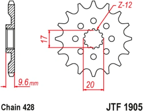Řetězové kolečko pro sekundární řetězy typu 428, JT (14 zubů) M290-2038-14
