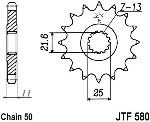 Řetězové kolečko JT JTF 580-16RB 16 zubů, 530 pogumované JTF580.16RB 726.28.50