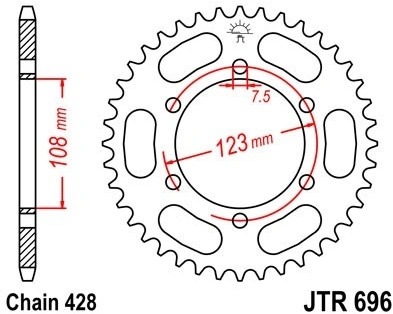 Řetězová rozeta JT JTR 696-43 43 zubů, 428 JTR696.43 727.696-43