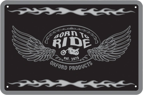 Plechová cedule BORN TO RIDE, OXFORD (šedá/černá, rozměr 30 x 20 cm)