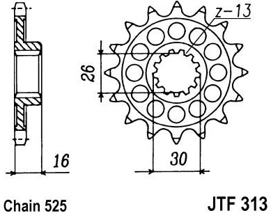Řetězové kolečko JT JTF 313-16 16 zubů, 525 JTF313.16 726.313-16