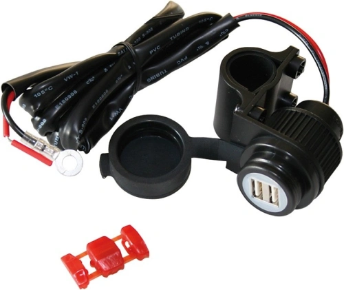 Vodotěsná zásuvka 12V - 2x USB 5V 3,3A s montážní objímkou na řidítka 22/25mm - černá