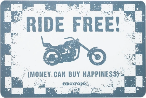 Plechová cedule RIDE FREE, OXFORD (bílá/černá, rozměr 30 x 20 cm)