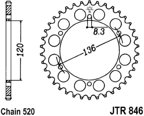 Řetězová rozeta JT JTR 846-39 39 zubů, 520 JTR846.39 727.32.12