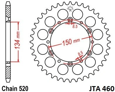 Hliníková řetězová rozeta JT JTA 460-52 52 zubů, 420 JTA460.52 728.460-52