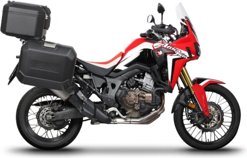 Kompletní sada černých hliníkových kufrů SHAD TERRA BLACK , 48L topcase   36L/47L boční kufry, včetně montážní sady a plotny SHAD HONDA CRF 1000  Africa Twin