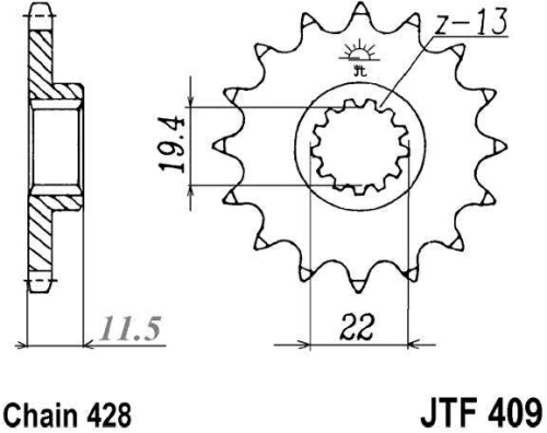Řetězové kolečko JT JTF 409-16 16 zubů, 428 JTF409.16 726.29.18