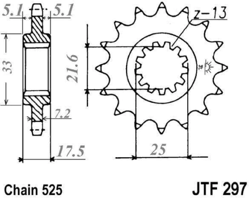 Řetězové kolečko JT JTF 297-15RB 15 zubů, 525 pogumované JTF297.15RB 726.28.92