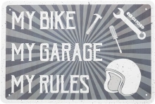 Plechová cedule MY RULES, OXFORD (šedá/krémová, rozměr 30 x 20 cm)
