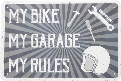 Plechová cedule MY RULES, OXFORD (šedá/krémová, rozměr 30 x 20 cm)