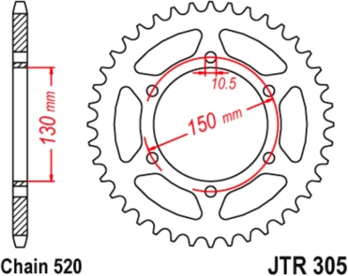 Ocelová rozeta pro sekundární řetězy typu 520, JT (46 zubů) M270-3026-46