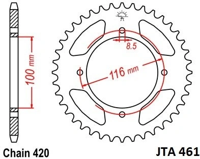 Hliníková řetězová rozeta JT JTA 461-50 50 zubů, 420 JTA461.50 728.461-50