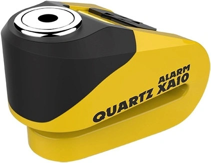 Zámek kotoučové brzdy Quartz Alarm XA10, OXFORD (integrovaný alarm, žlutý/černý, průměr čepu 10 mm)