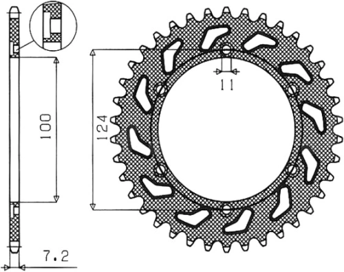 Ocelová rozeta pro sekundární řetězy typu 525, SUNSTAR (42 zubů) M271-4009-42