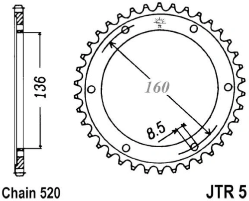 Řetězová rozeta JT JTR 5-45 45 zubů, 520 JTR5.45 727.52.66