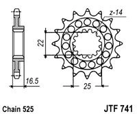 Řetězové kolečko JT JTF 741-15RB 15 zubů, 525 pogumované JTF741.15RB 726.09.20
