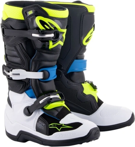 Boty TECH 7 S, ALPINESTARS, dětské (černá/bílá/žlutá fluo/modrá) 2023