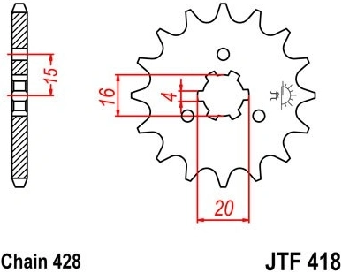 Řetězové kolečko JT JTF 418-15 15 zubů, 428 JTF418.15 726.418-15