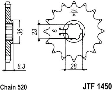 Řetězové kolečko JT JTF 1450-13 13 zubů, 520 JTF1450.13 726.1450-13