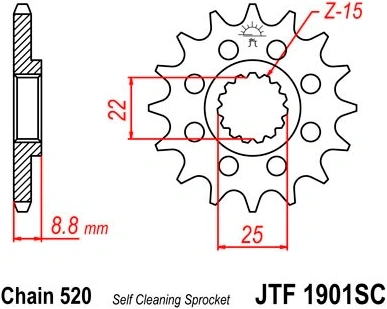 Řetězové kolečko JT JTF 1901-16SC 16 zubů, 520 Samočistící, Nízká hmotnost JTF1901.16SC 726.1901.16SC