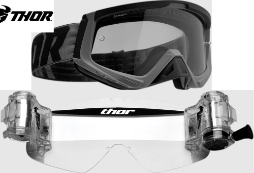Motokrosové brýle Thor Sniper s Roll-off Total Vision System starter kit - šedá/černá