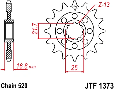 Řetězové kolečko JT JTF 1373-17RB 17 zubů, 520 pogumované JTF1373.17RB 726.1373-17