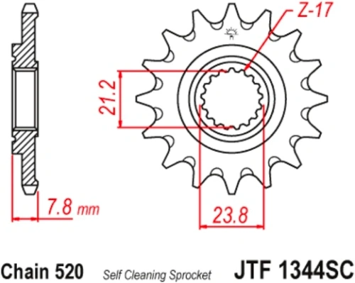 Řetězové kolečko pro sekundární řetězy typu 520, JT (14 zubů) M290-3114-14