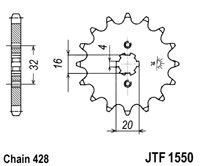 Řetězové kolečko JT JTF 1550-14 14 zubů, 428 JTF1550.14 726.08.88