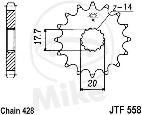 Řetězové kolečko JT JTF 558-14 14 zubů, 428 JTF558.14 726.04.25