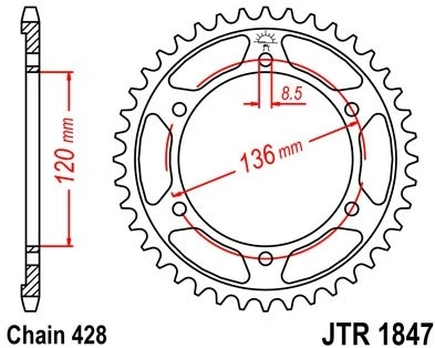 Řetězová rozeta JT JTR 1847-55 55 zubů, 428 JTR1847.55 727.36.75
