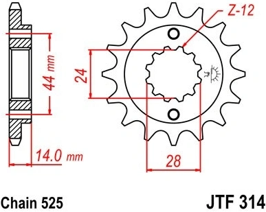 Řetězové kolečko JT JTF 314-15 15 zubů, 525 JTF314.15 726.46.41