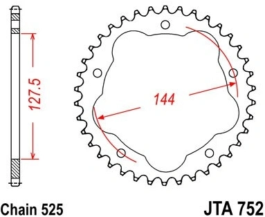 Hliníková řetězová rozeta JT JTA 752-36 36 zubů, 525 JTA752.36 728.752-36