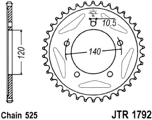 Řetězová rozeta JT JTR 1792-42 42 zubů, 525 JTR1792.42 727.65.46