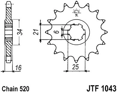 Řetězové kolečko JT JTF 1043-14 14 zubů, 520 JTF1043.14 726.42.94