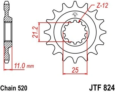 Řetězové kolečko JT JTF 824-16 16 zubů, 520 JTF824.16 726.01.85