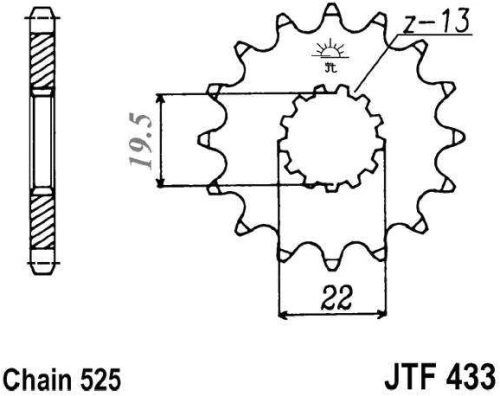 Řetězové kolečko JT JTF 433-14 14 zubů, 525 JTF433.14 726.16.96