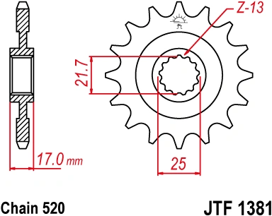 Řetězové kolečko JT JTF 1381-15RB 15 zubů, 520 pogumované JTF1381.15RB 726.1381-15