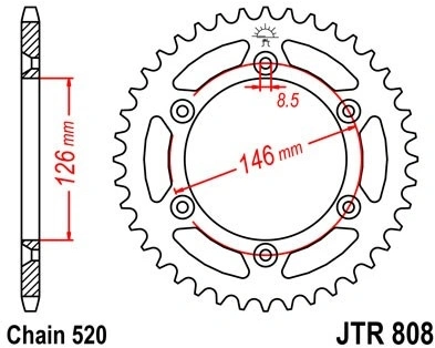 Řetězová rozeta JT JTR 808-39 39 zubů, 520 JTR808.39 727.15.13